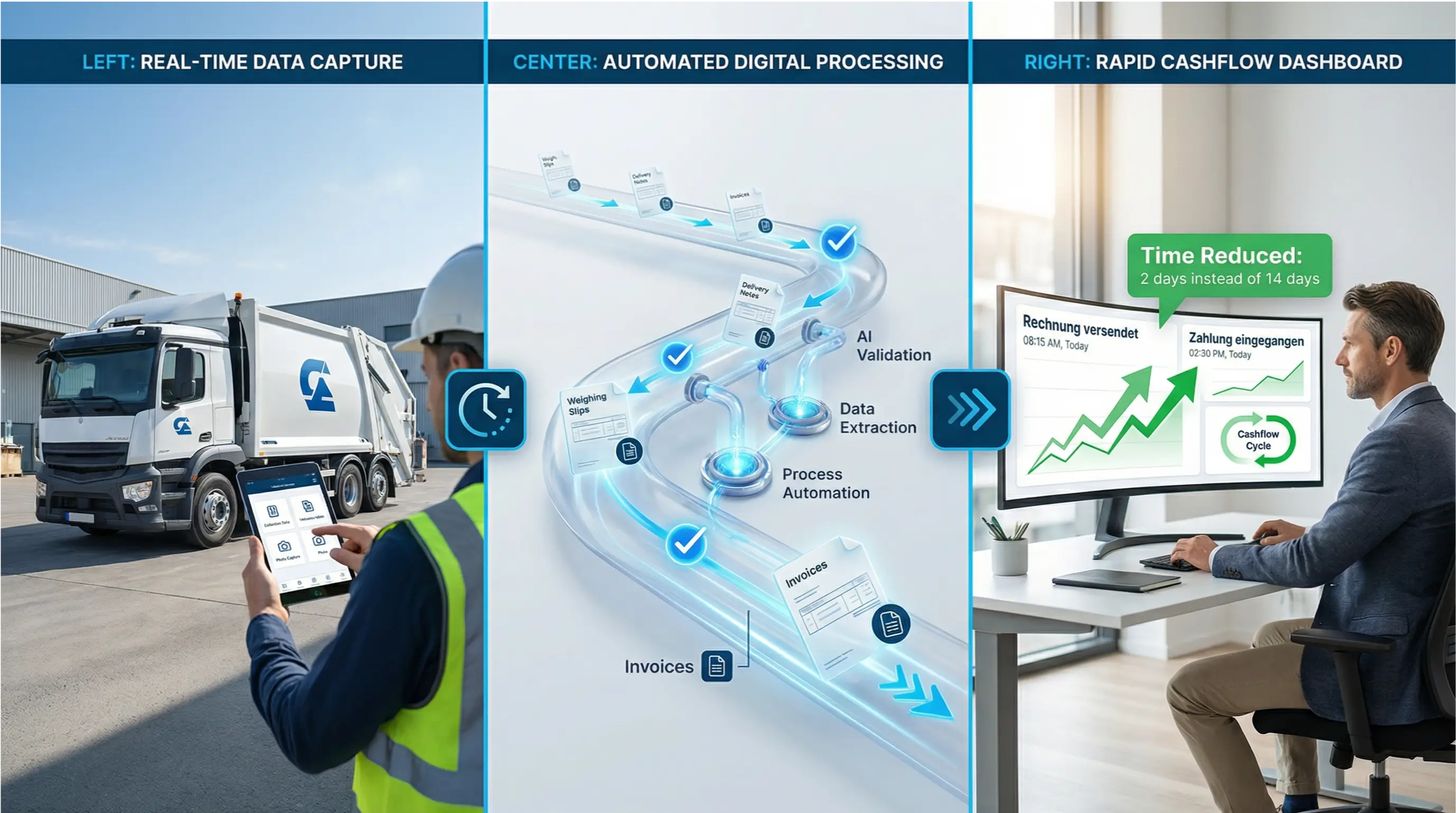 Intelligente Dokumentenverarbeitung in der Kreislaufwirtschaft: KI als Hebel für Effizienz, Cashflow und Compliance 1 Echtzeitdaten, automatisierte Verarbeitung, Dashboard