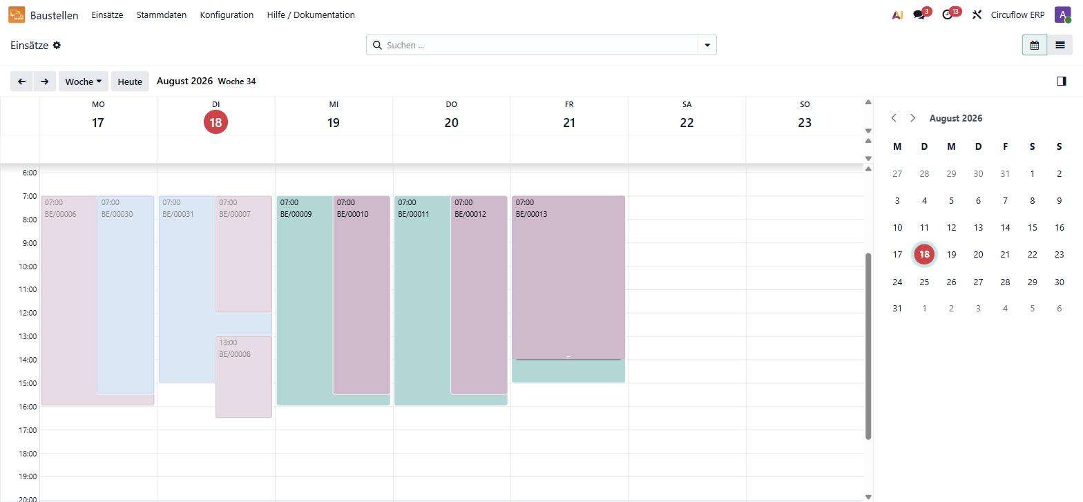 Wochenplanung der Baustellen-Eins&auml;tze in Circuflow